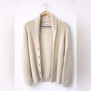 Zara - Beige textured Cardigan - M - coats - men’s
